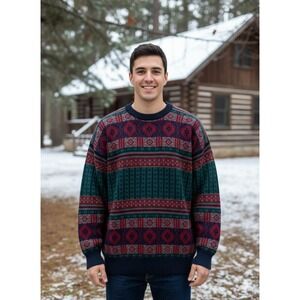 Arslanli‎ Sweater Mens Sz XL? 100% Virgin Wool Geometric Pullover Grandpa Hippie